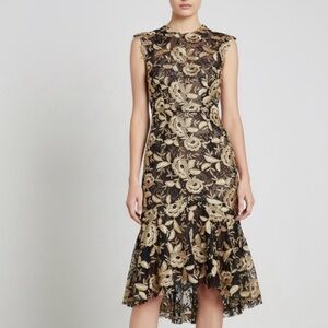 Monique L’huillier Noir Embroidered Lace Dress- 4